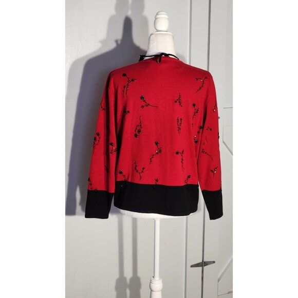 DRESSBARN SWEATER COLOR RED/BLACK LONG SLEEVE ACRYLIC/COTTON SIZE L - Picture 5 of 8
